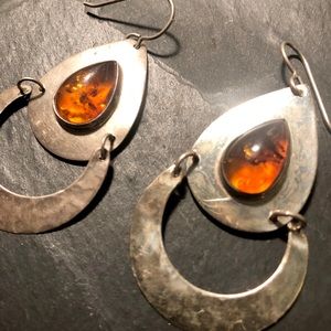 Handmade Silver and Amber Hook Earings